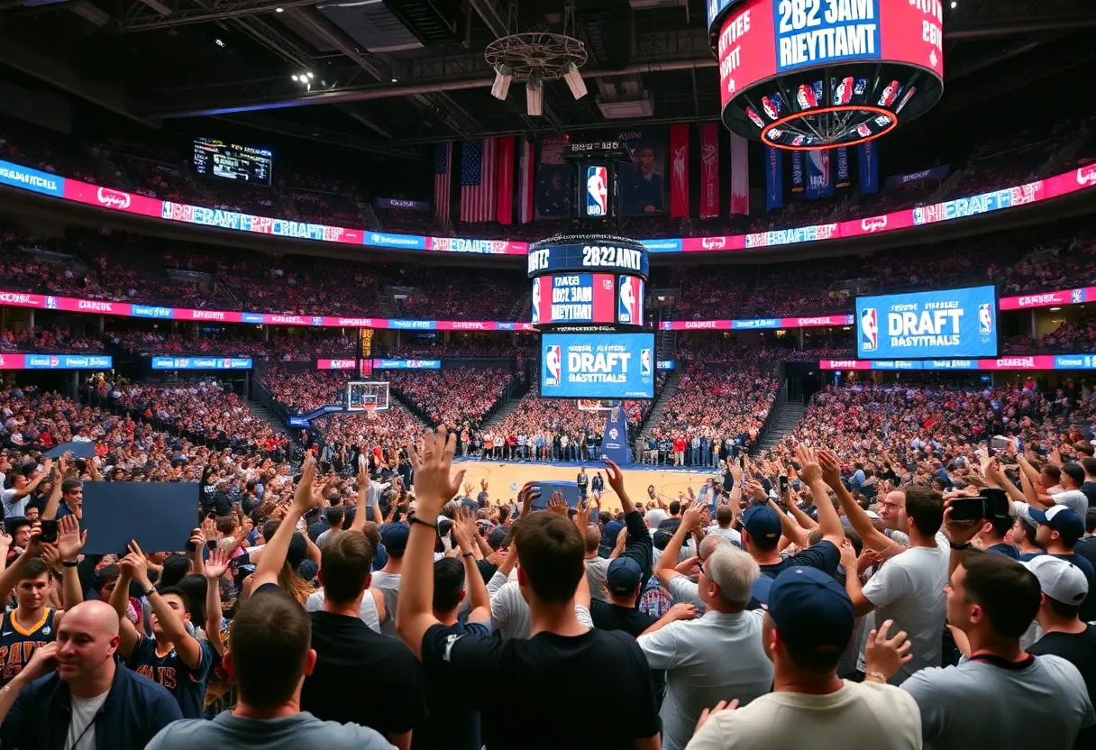 Fans and banners at the NBA Draft event