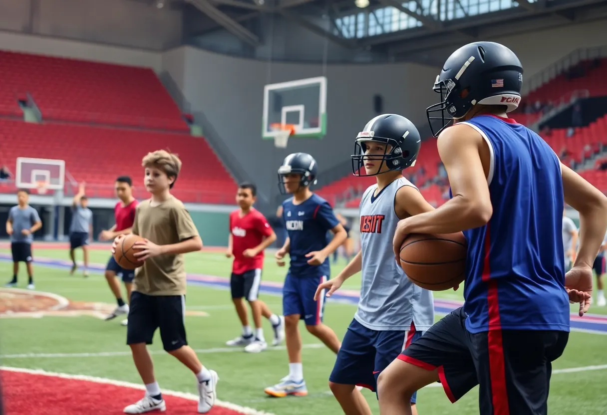 Athletes training for basketball and football representing NC State