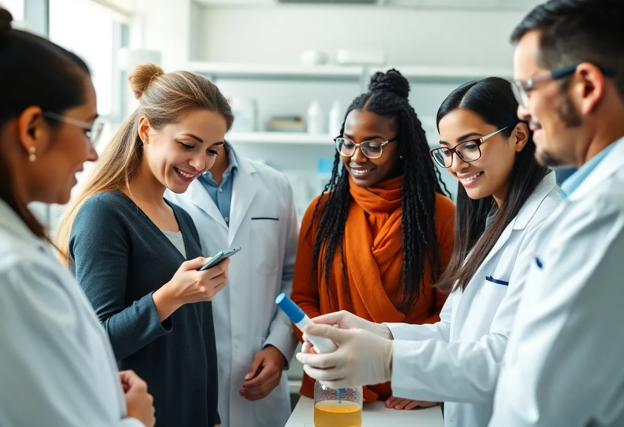 Researchers collaborating in a lab