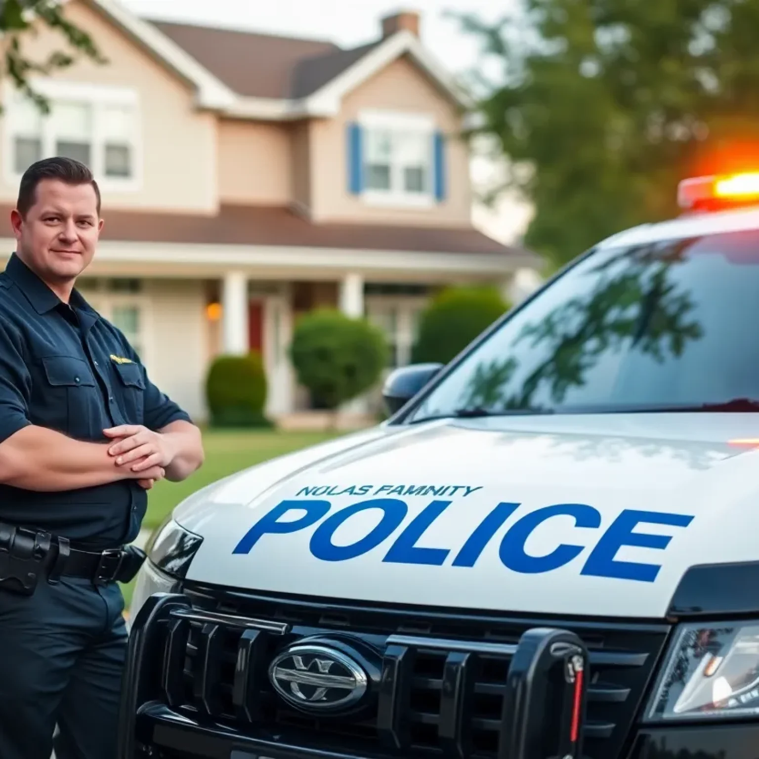 Police officers investigating an armed home invasion scene