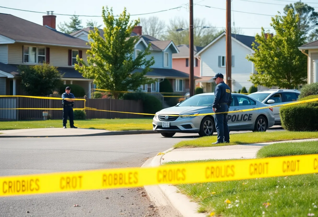 Police officers investigating a crime scene in a neighborhood