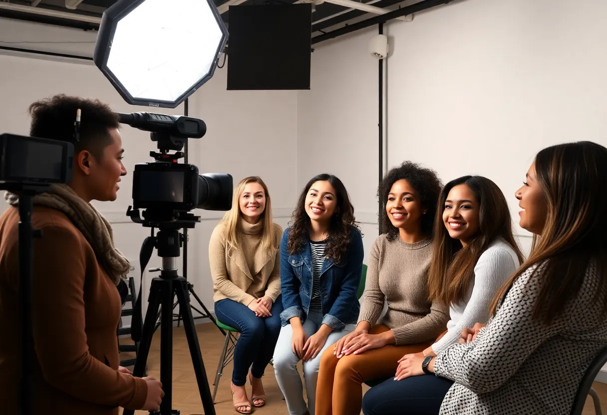 Attendees receiving professional headshots at an event in Florence