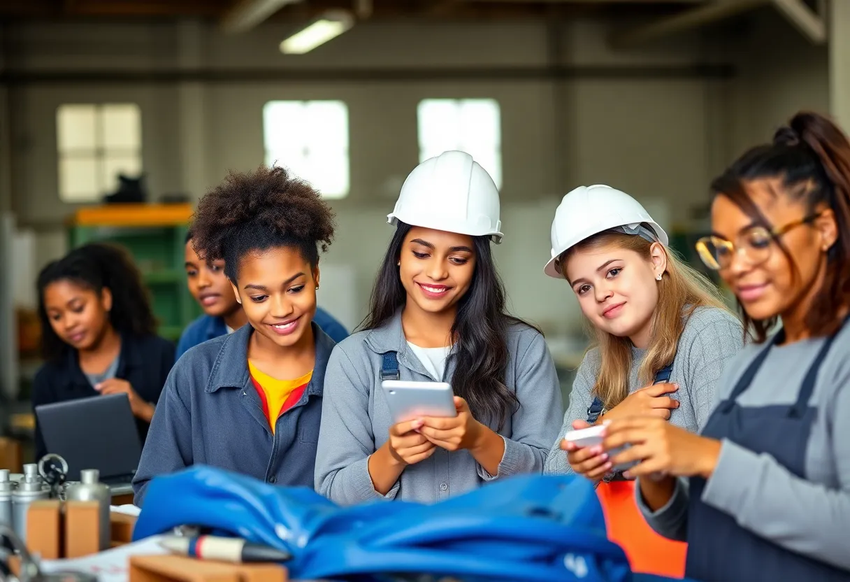 Group of young professionals demonstrating vocational skills