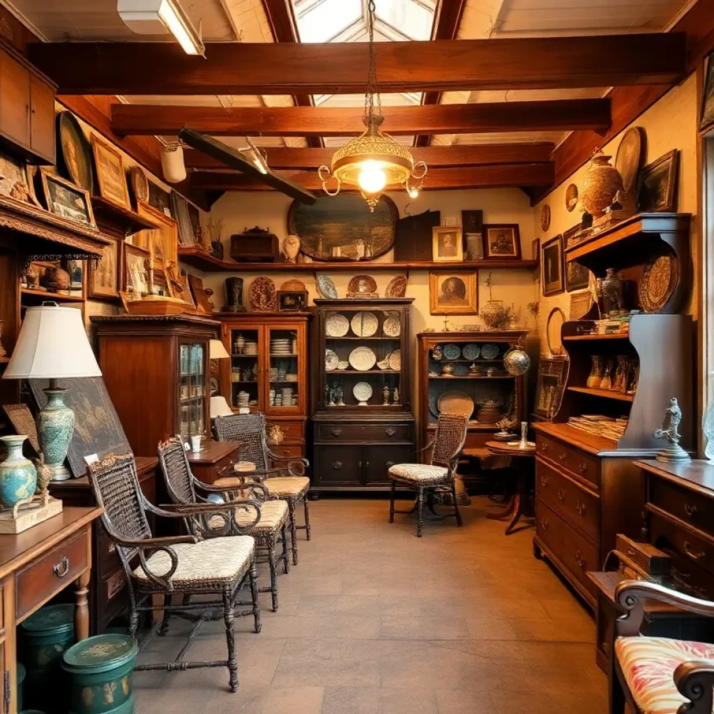 Interior of a South Carolina antique shop filled with vintage items
