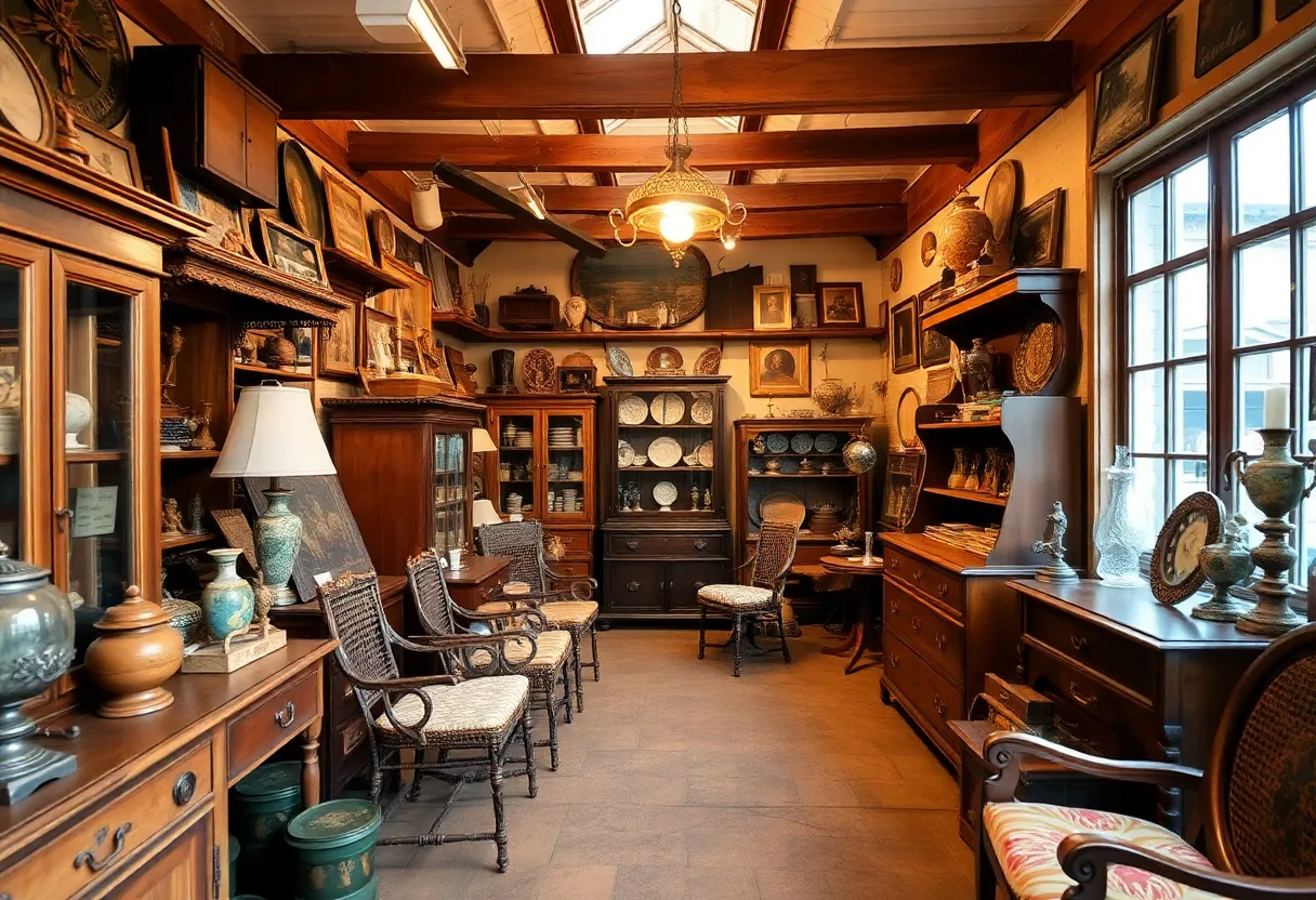 Interior of a South Carolina antique shop filled with vintage items