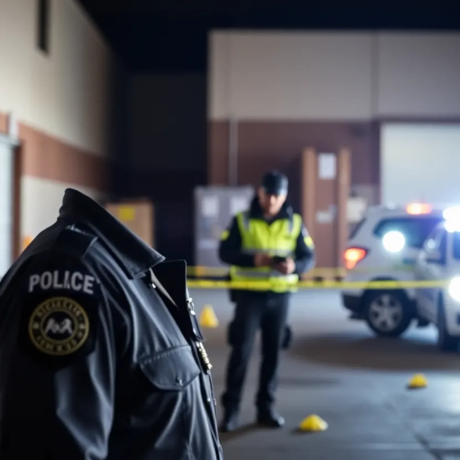 Police officers at a burglary investigation site.