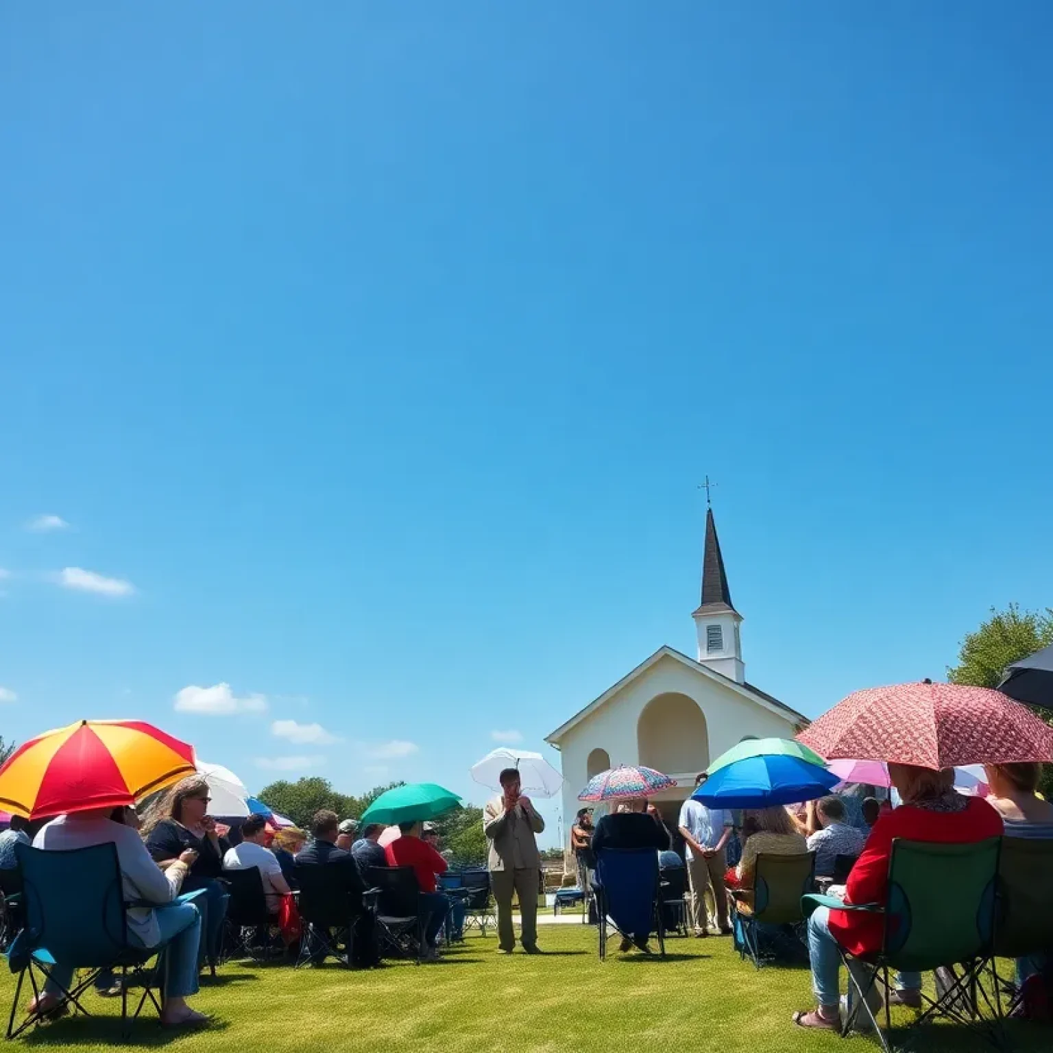 Members of the Pleasant Grove Baptist Church gathered for an outdoor service.