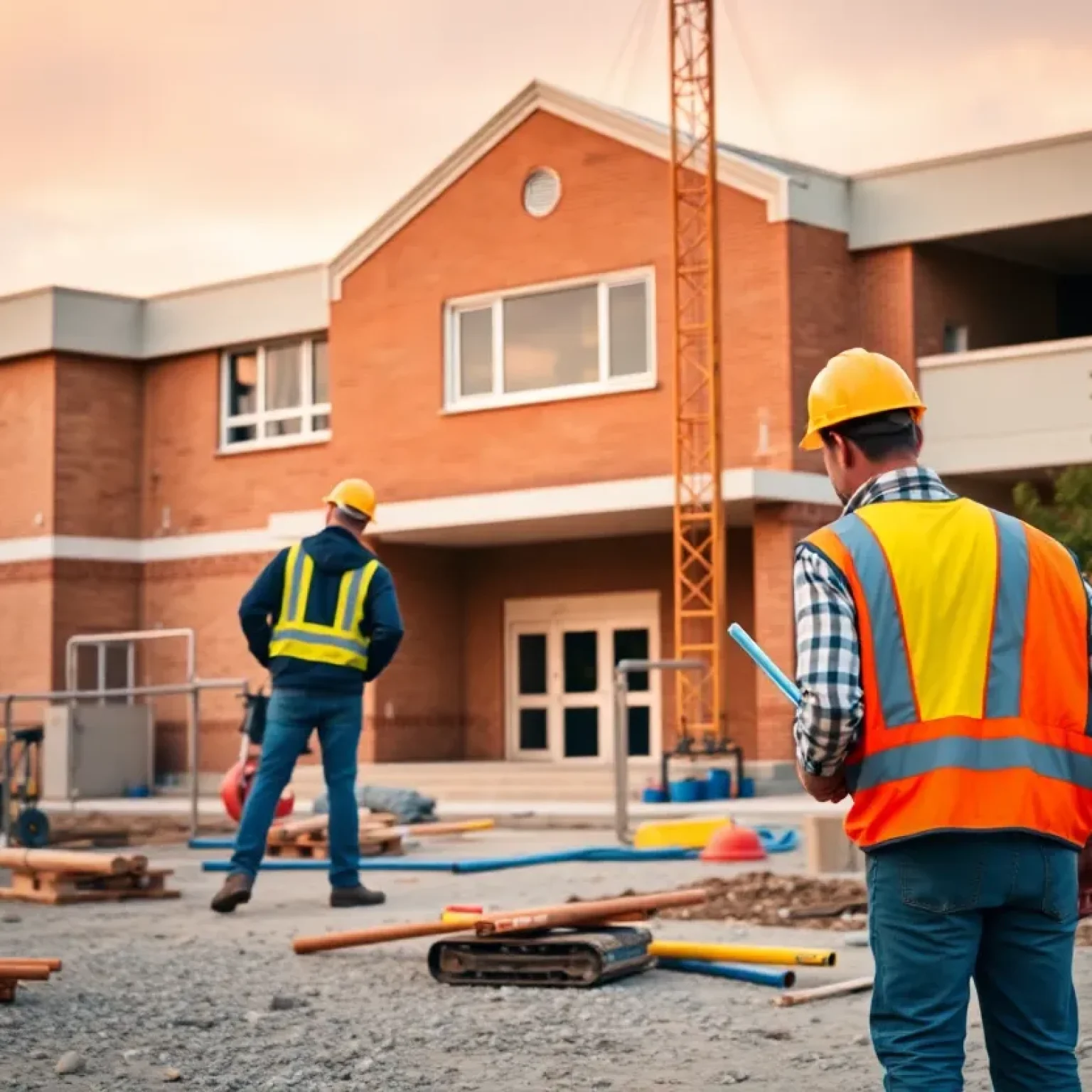 Construction workers at Crestwood High School site