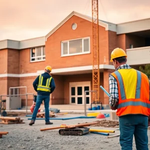 Construction workers at Crestwood High School site