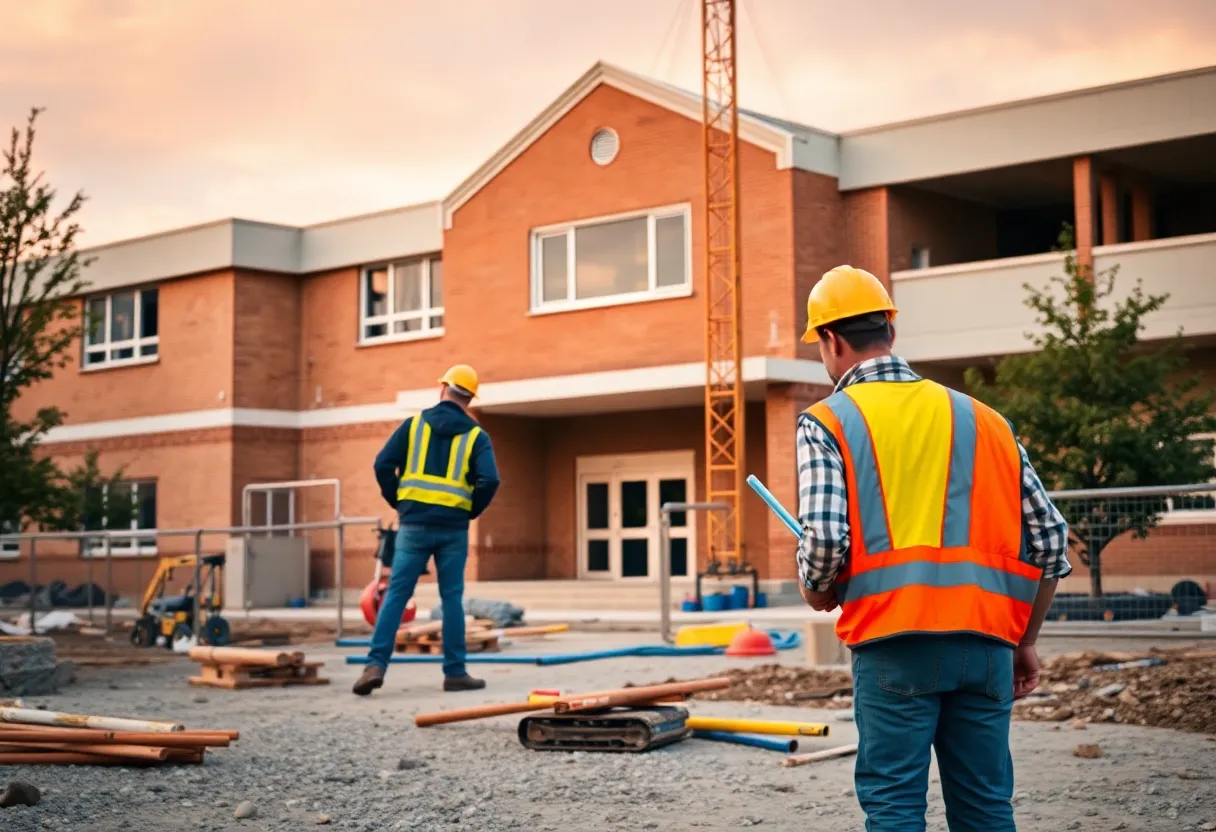 Construction workers at Crestwood High School site
