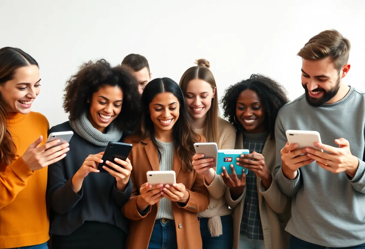 People engaging with digital content showcasing emotional marketing techniques.