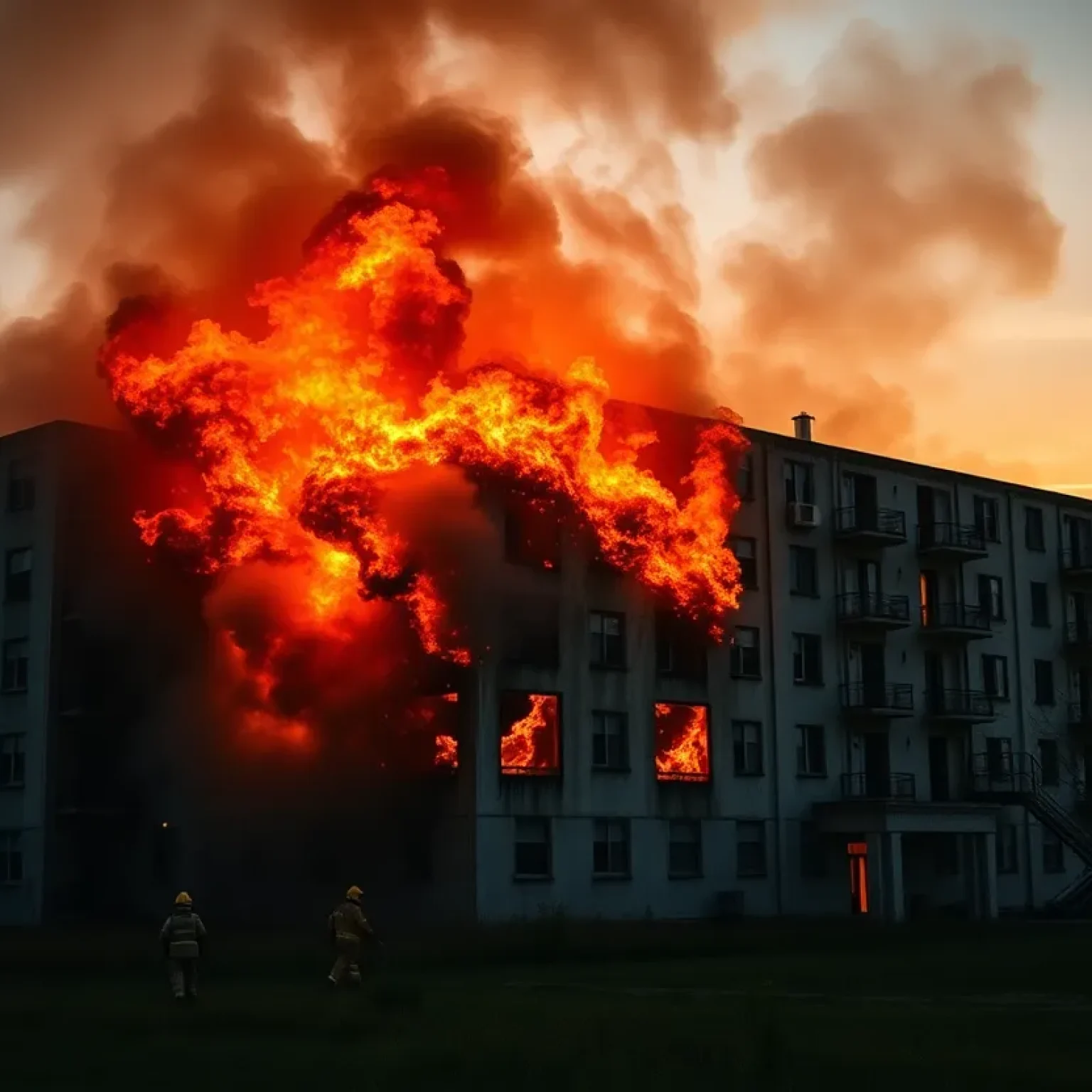 Firefighters battling a blaze at the former Travel House Inn