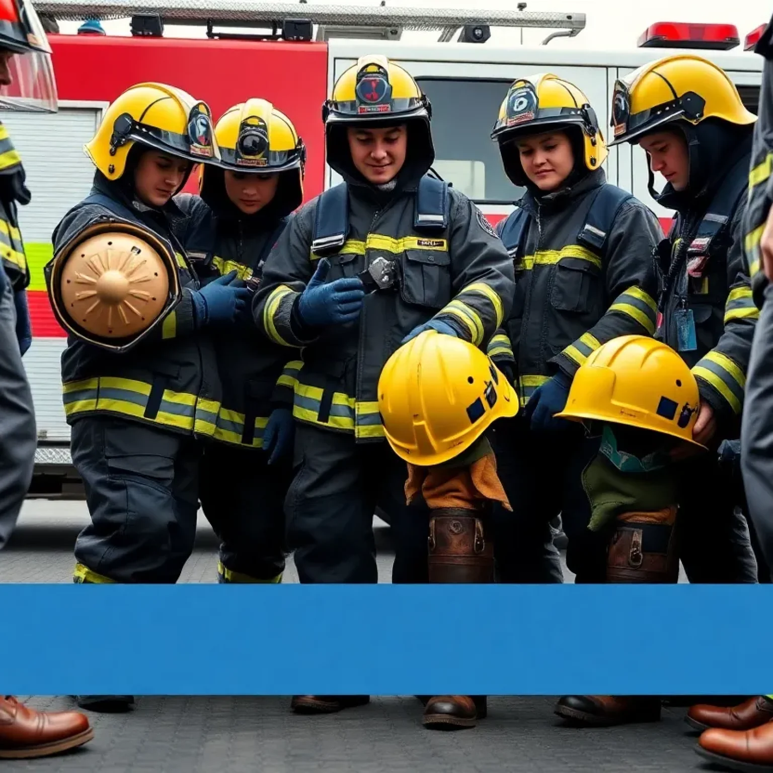 Firefighters inspecting new safety gear.