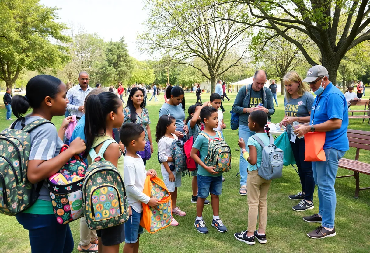 Families receiving school supplies at Florence County back-to-school event