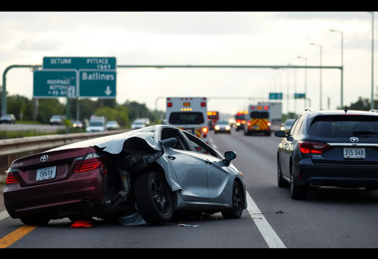 Scene of a car accident with overturned vehicle on I-95