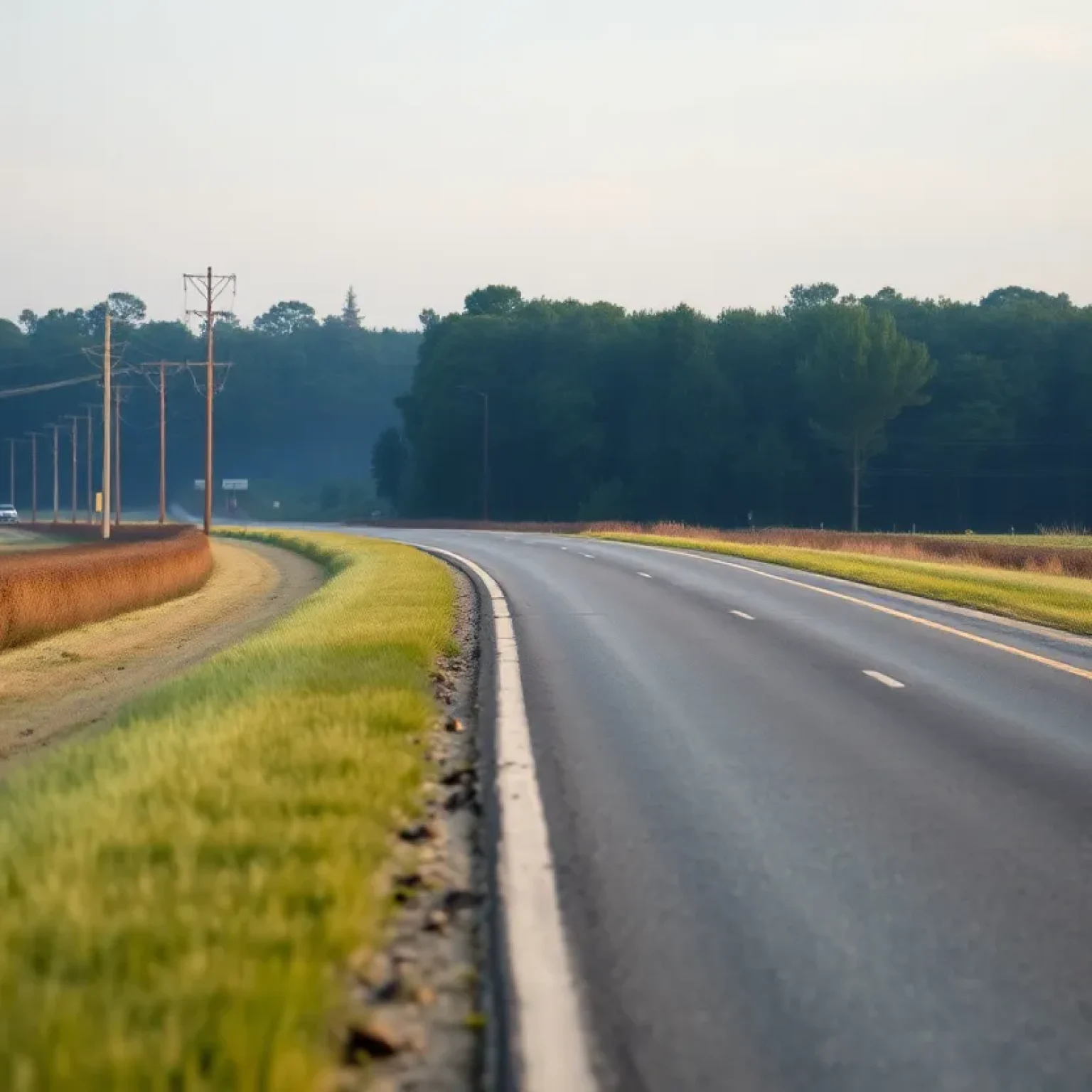 Empty rural road in Florence County during early morning.