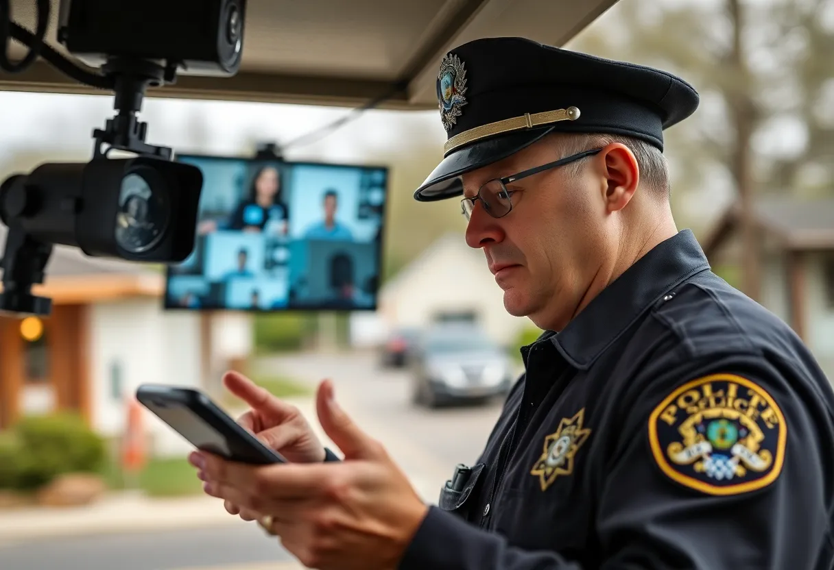 Police officer analyzing surveillance footage in Florence