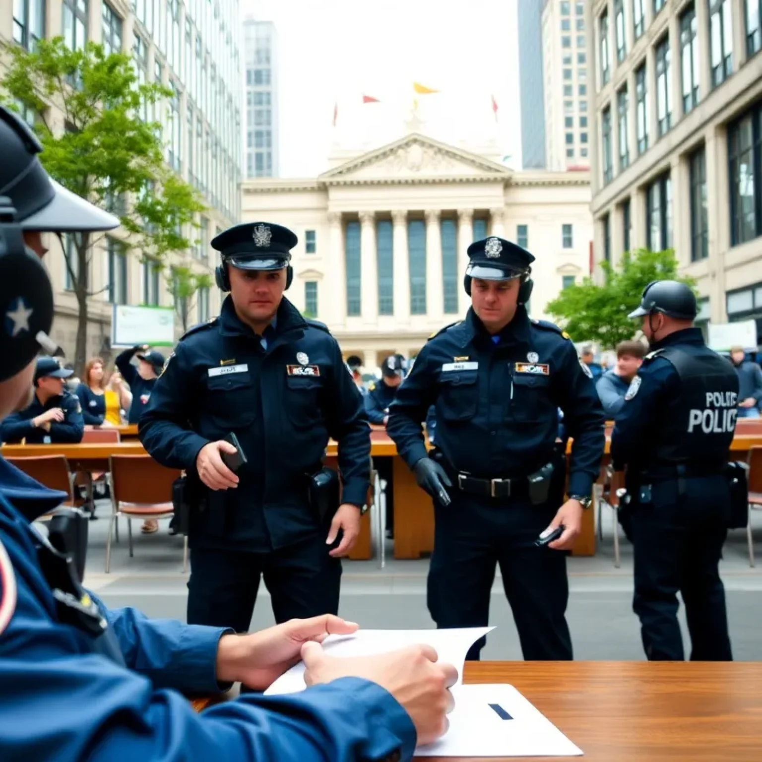 Police officers engaging with community members in Florence