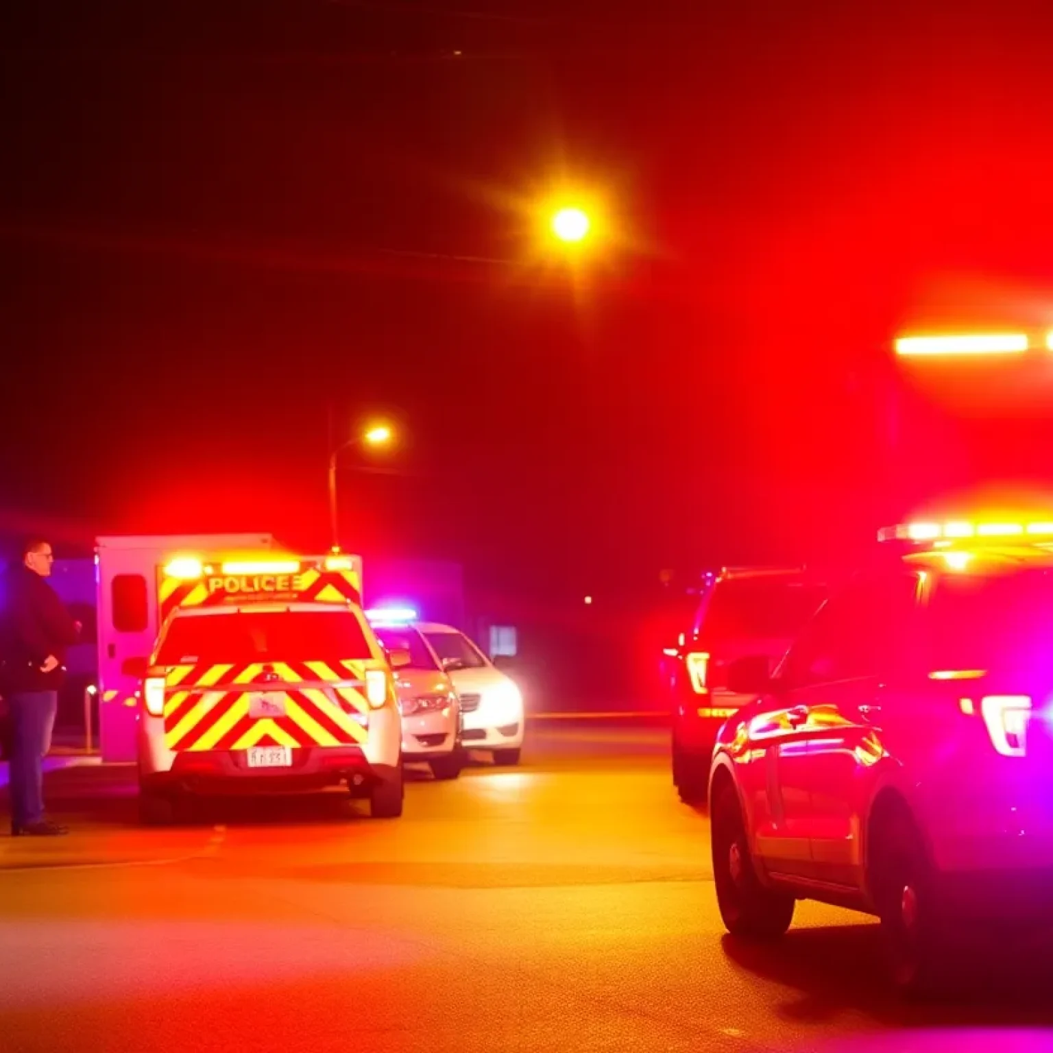 Police vehicles with flashing lights responding to a shooting incident in Florence