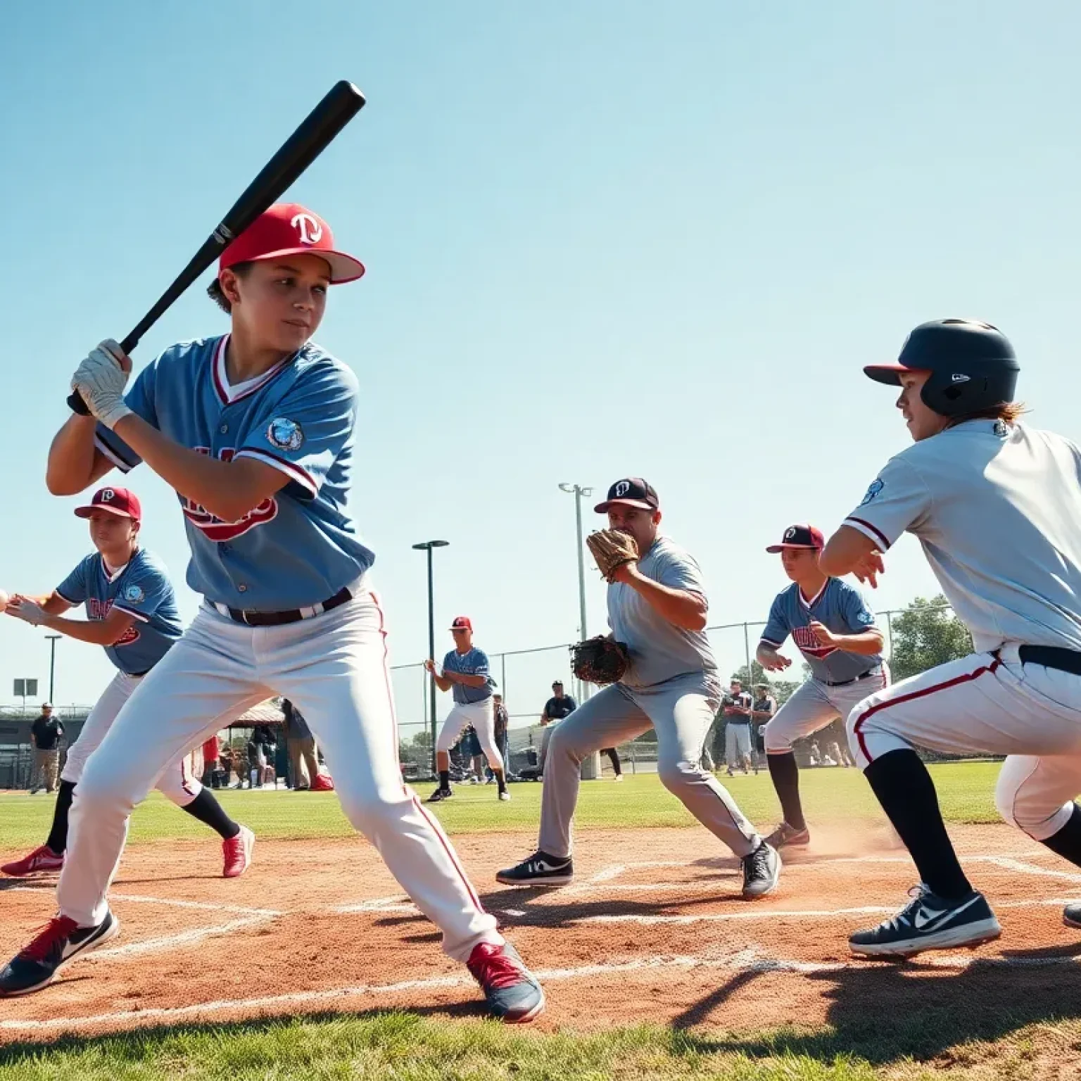 Florence Post 1 Junior AAA Legion baseball team playing an intense game.