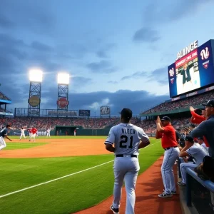 Players from Florence Post 1 in action during a baseball game with a close score.