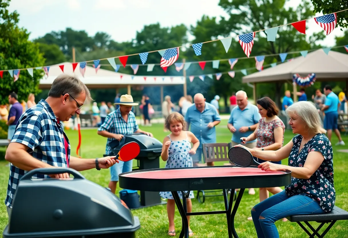 Community members celebrating Fourth of July in Florence SC with pickleball and family gatherings.