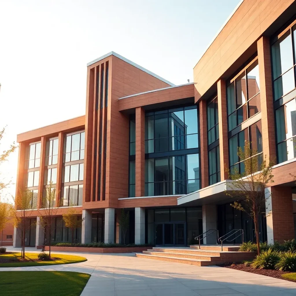 Francis Marion University campus view with emphasis on the School of Business building.