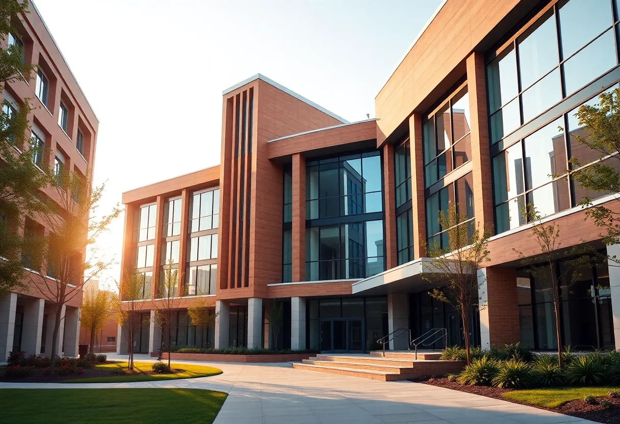 Francis Marion University campus view with emphasis on the School of Business building.