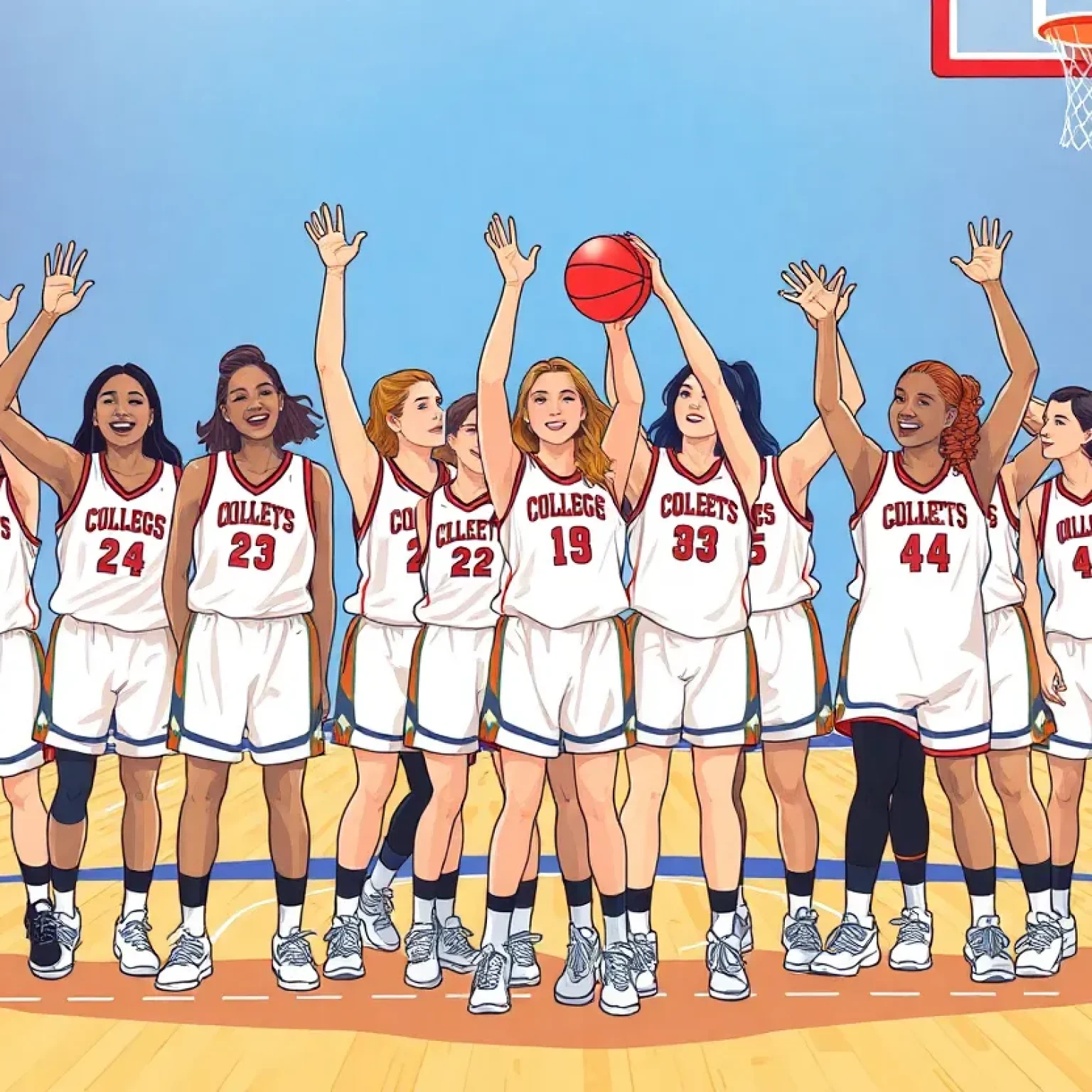 Francis Marion University women's basketball team celebrating victory