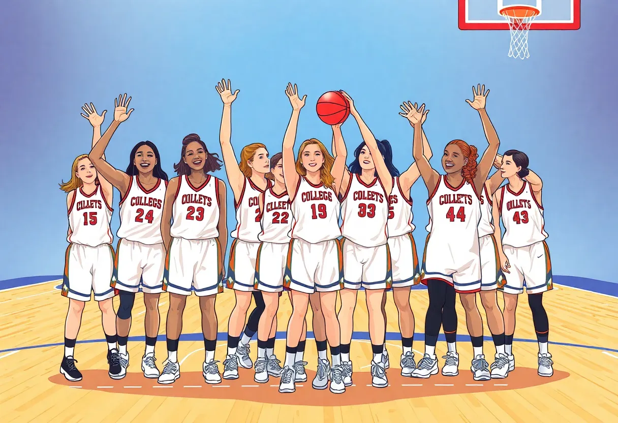 Francis Marion University women's basketball team celebrating victory