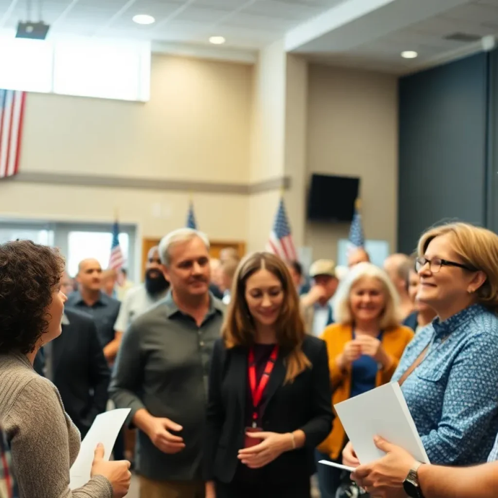 Voters engaged at a political rally for Gavin Newsom's 2028 campaign.