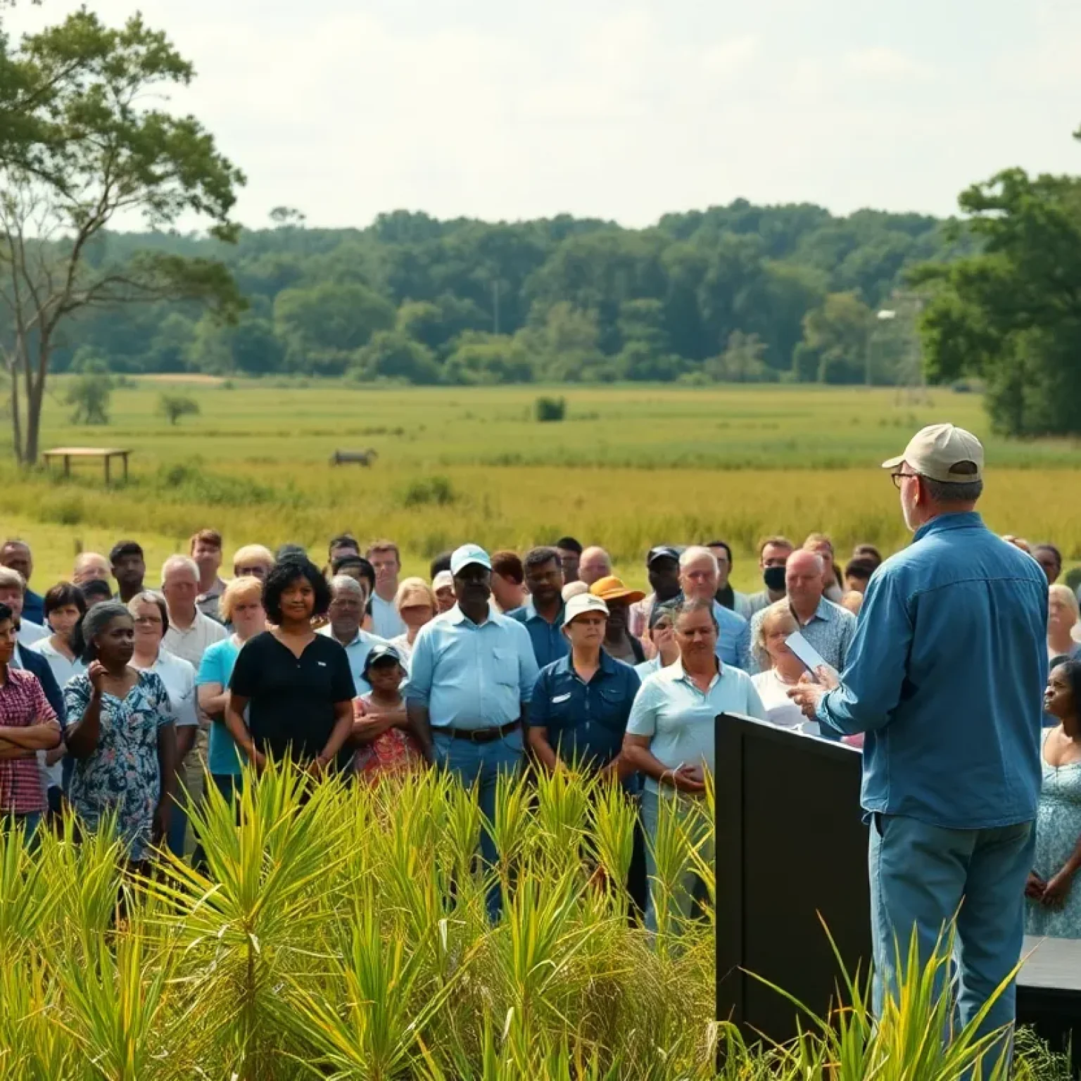 Governor Newsom speaking to a crowd in rural South Carolina