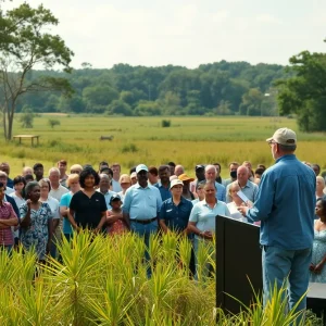 Governor Newsom speaking to a crowd in rural South Carolina