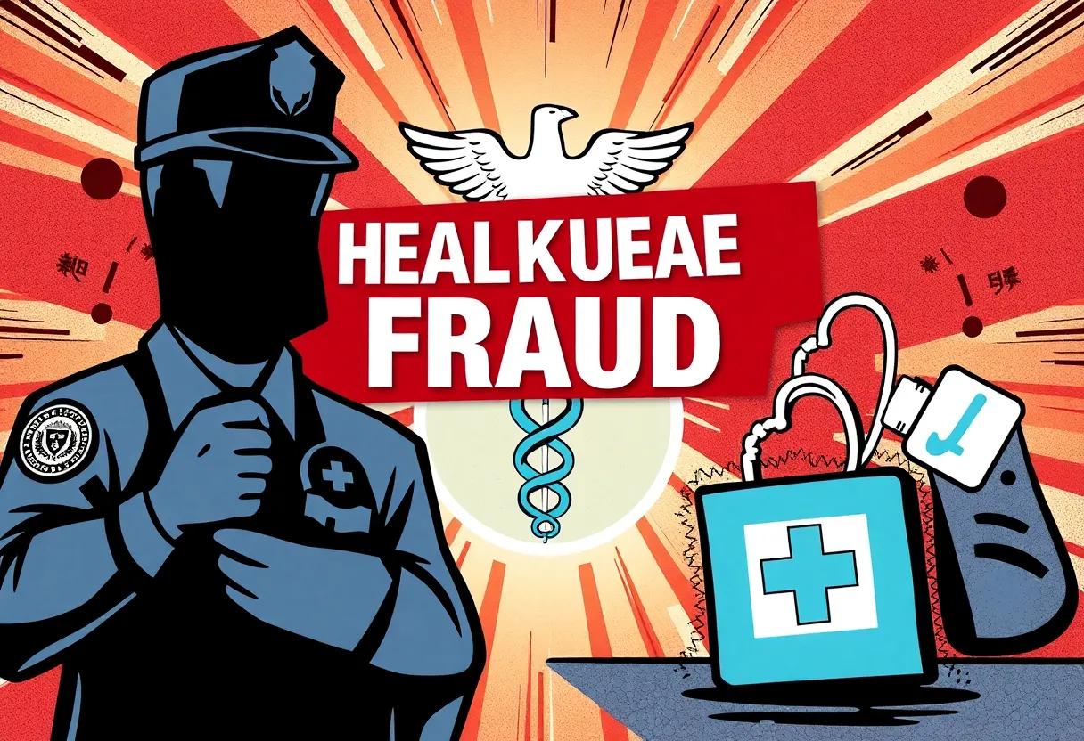 An illustration depicting the crackdown on healthcare fraud.