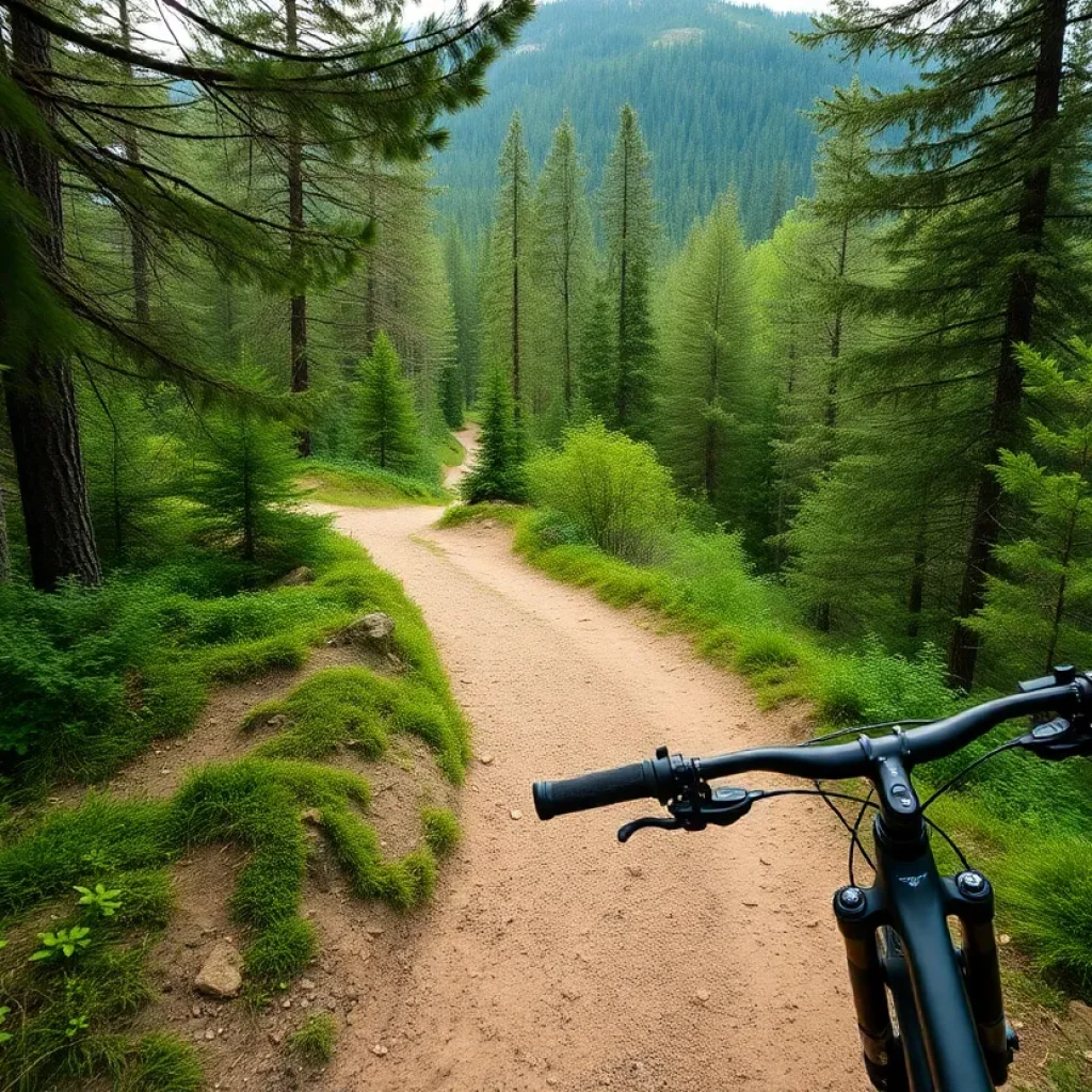 Mountain biking trail in a wooded area