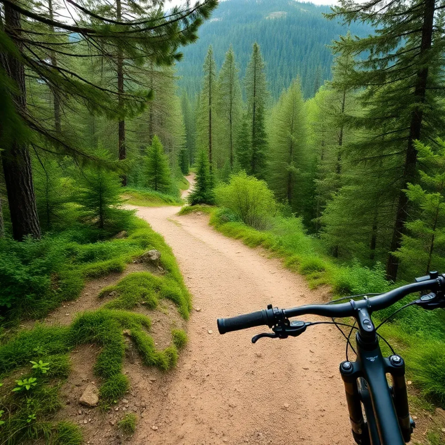 Mountain biking trail in a wooded area