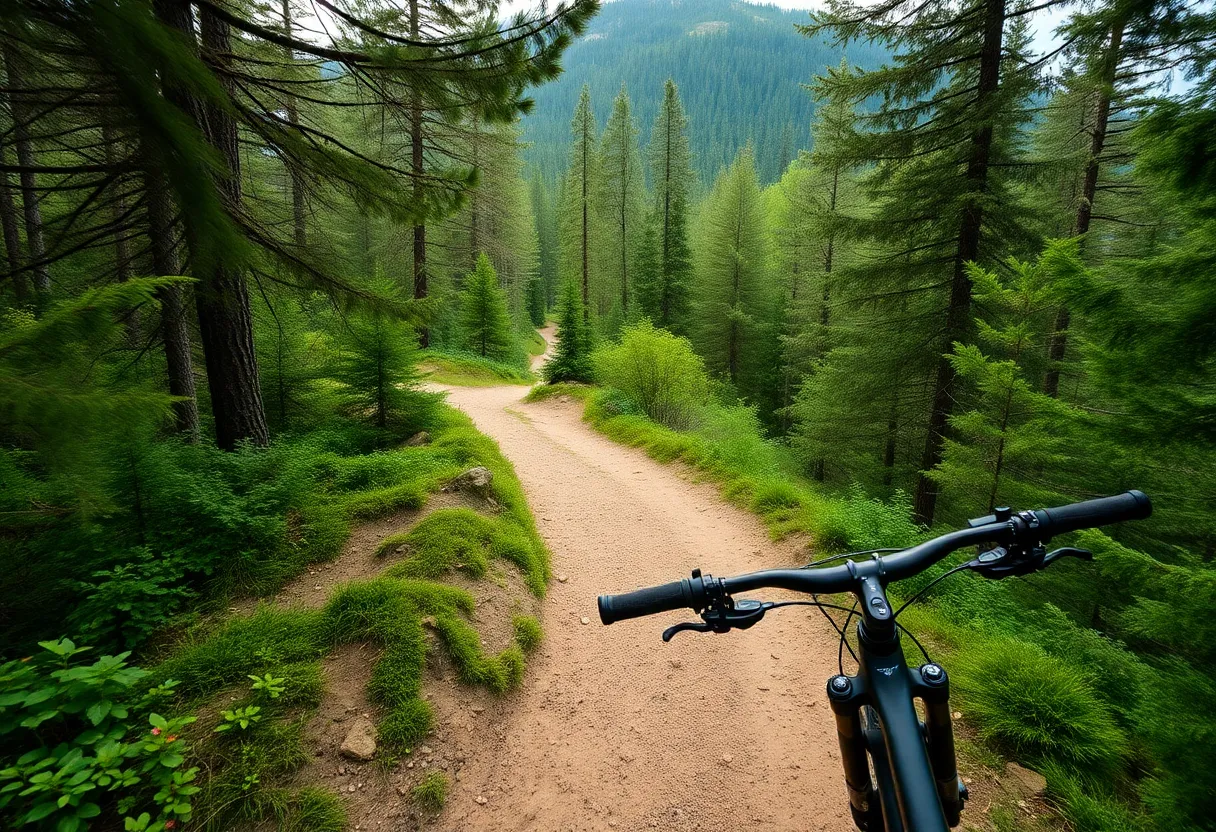 Mountain biking trail in a wooded area