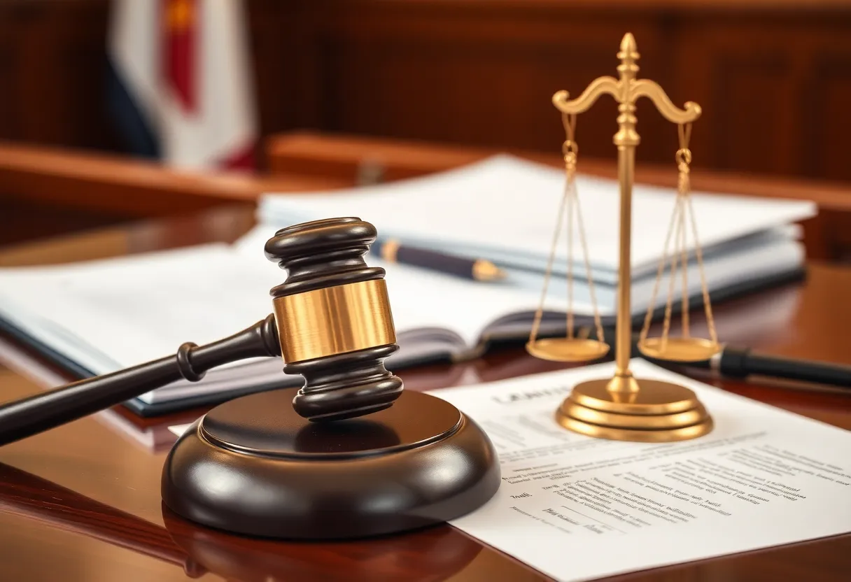 Courtroom symbols representing a discrimination lawsuit.