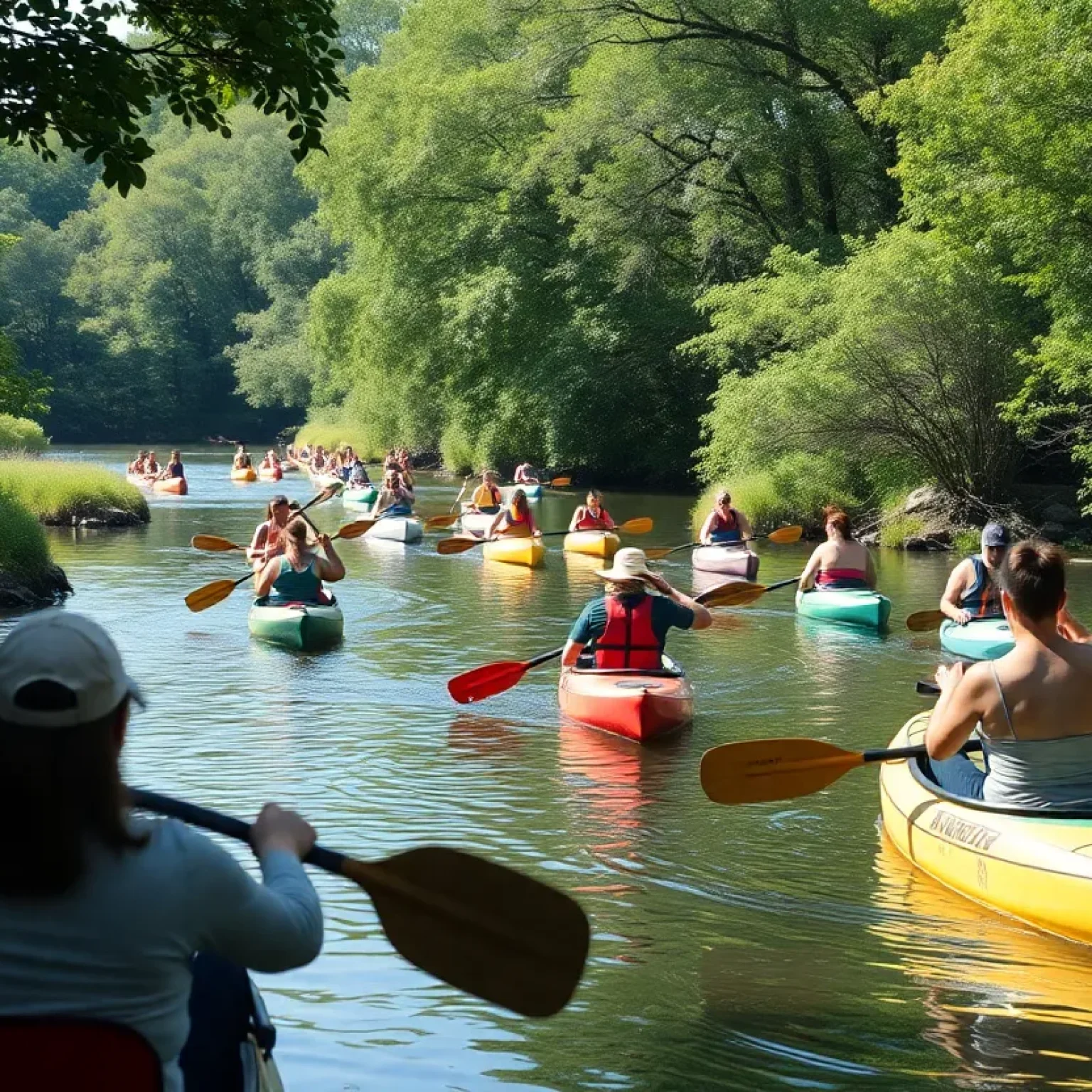 Community members paddling on Lynches River during conservation event.