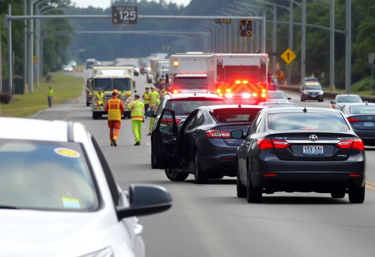 Emergency responders at a multi-vehicle crash scene in Florence County