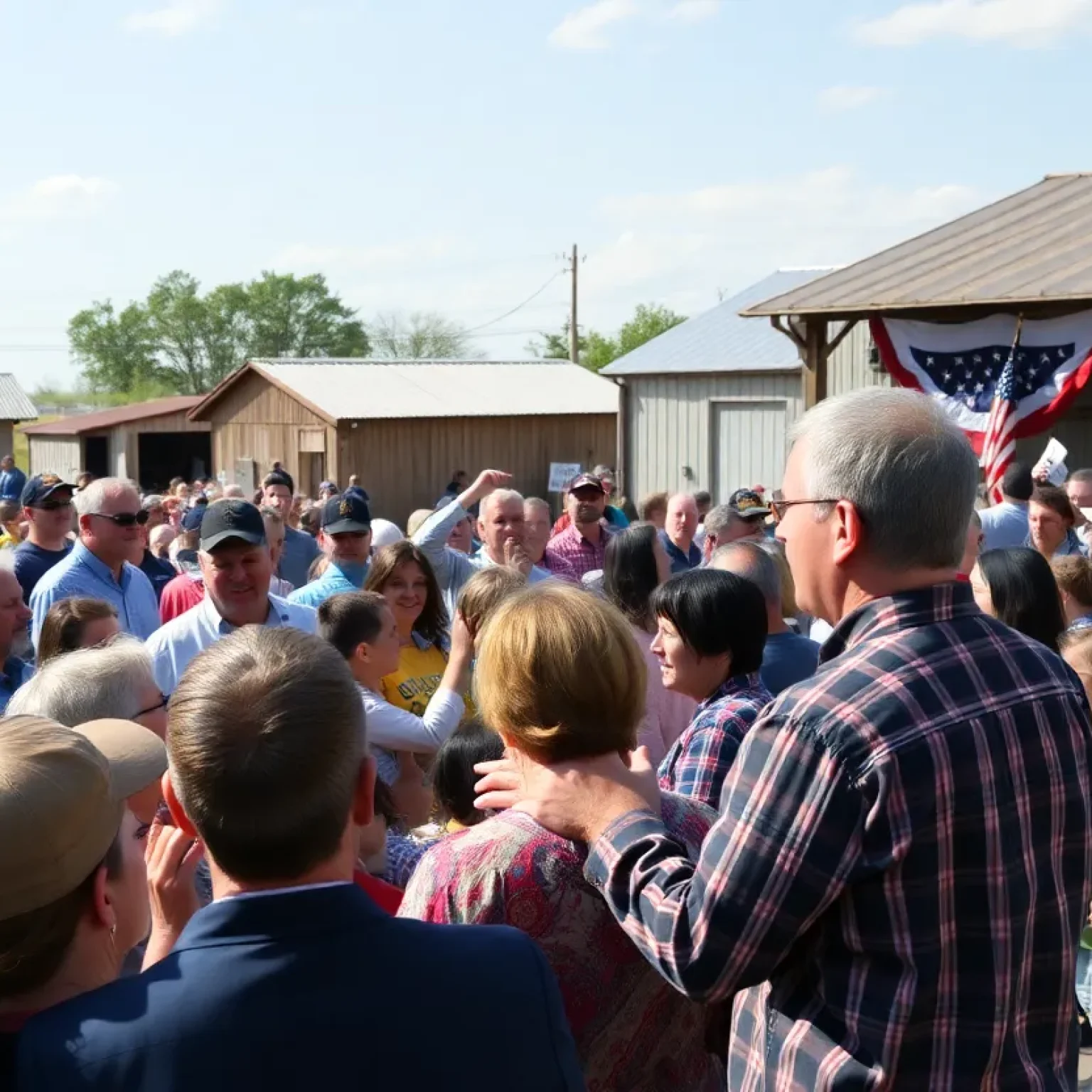 Crowd gathering at a political rally in Bennettsville, South Carolina.