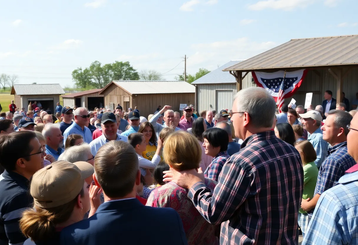 Crowd gathering at a political rally in Bennettsville, South Carolina.
