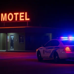 Police car at night outside a motel