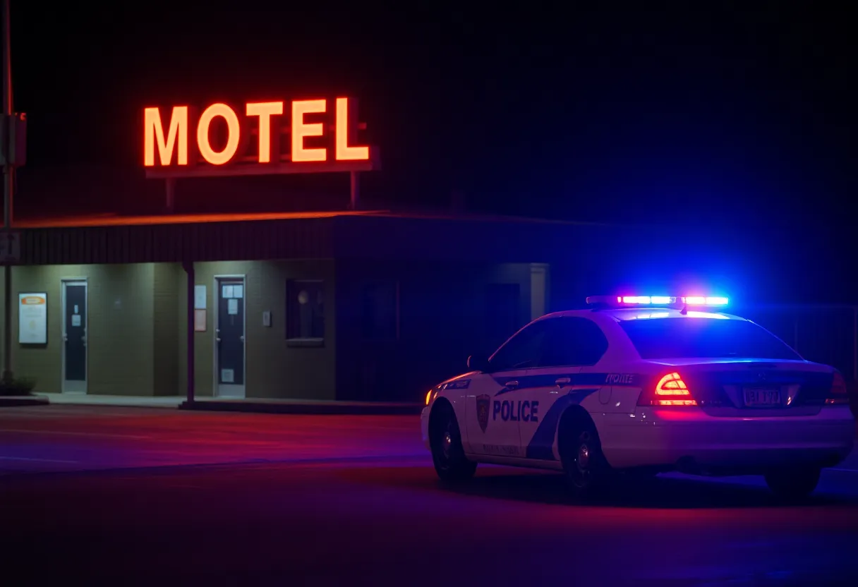 Police car at night outside a motel