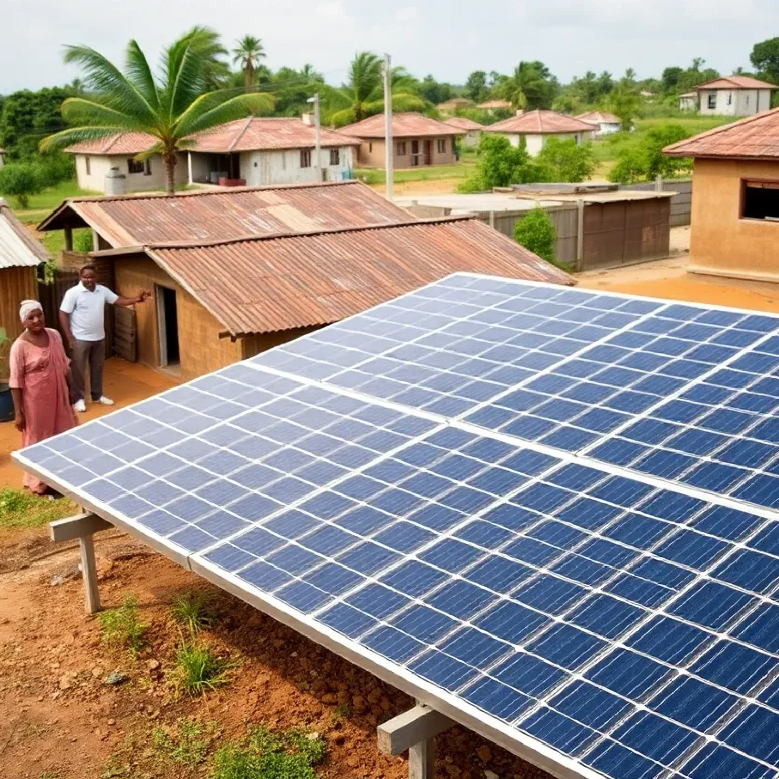 Solar hydropanels installed in a community to provide clean drinking water.