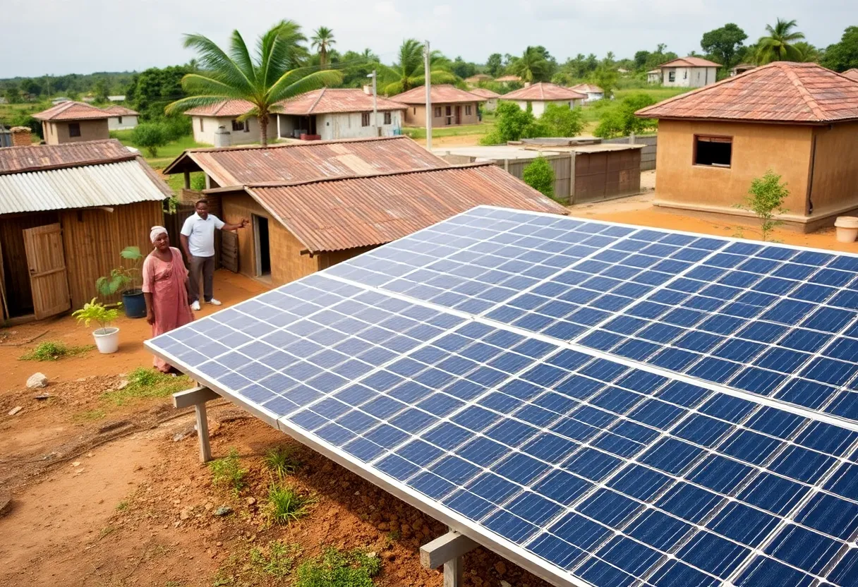 Solar hydropanels installed in a community to provide clean drinking water.