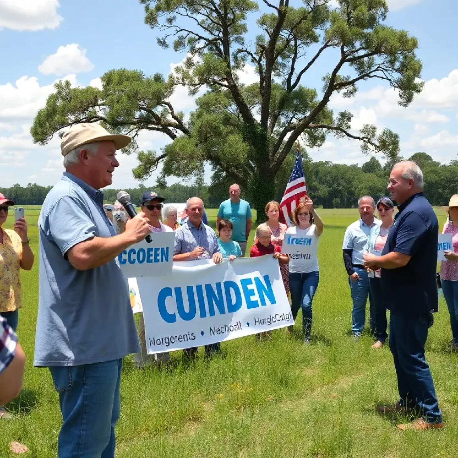 Outdoor political event in rural South Carolina with community members