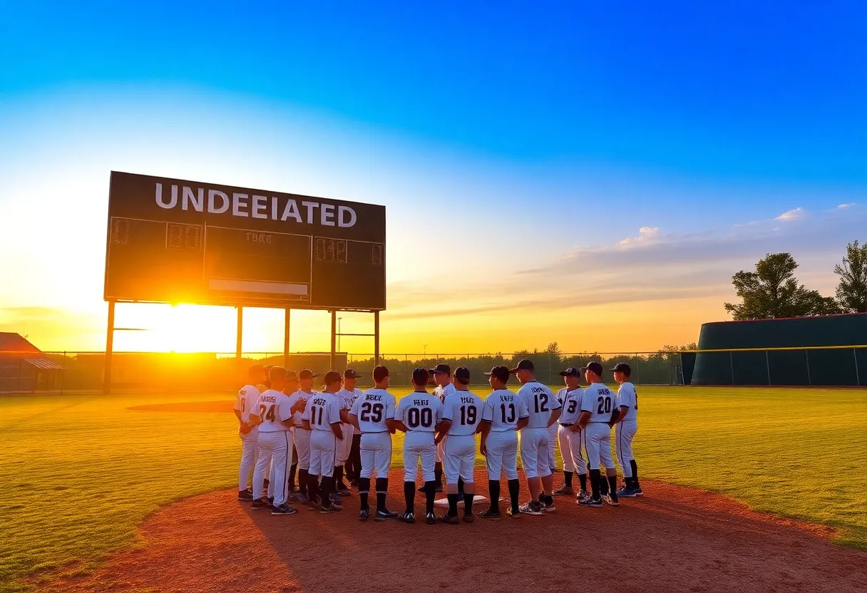 Baseball team celebrating an undefeated season
