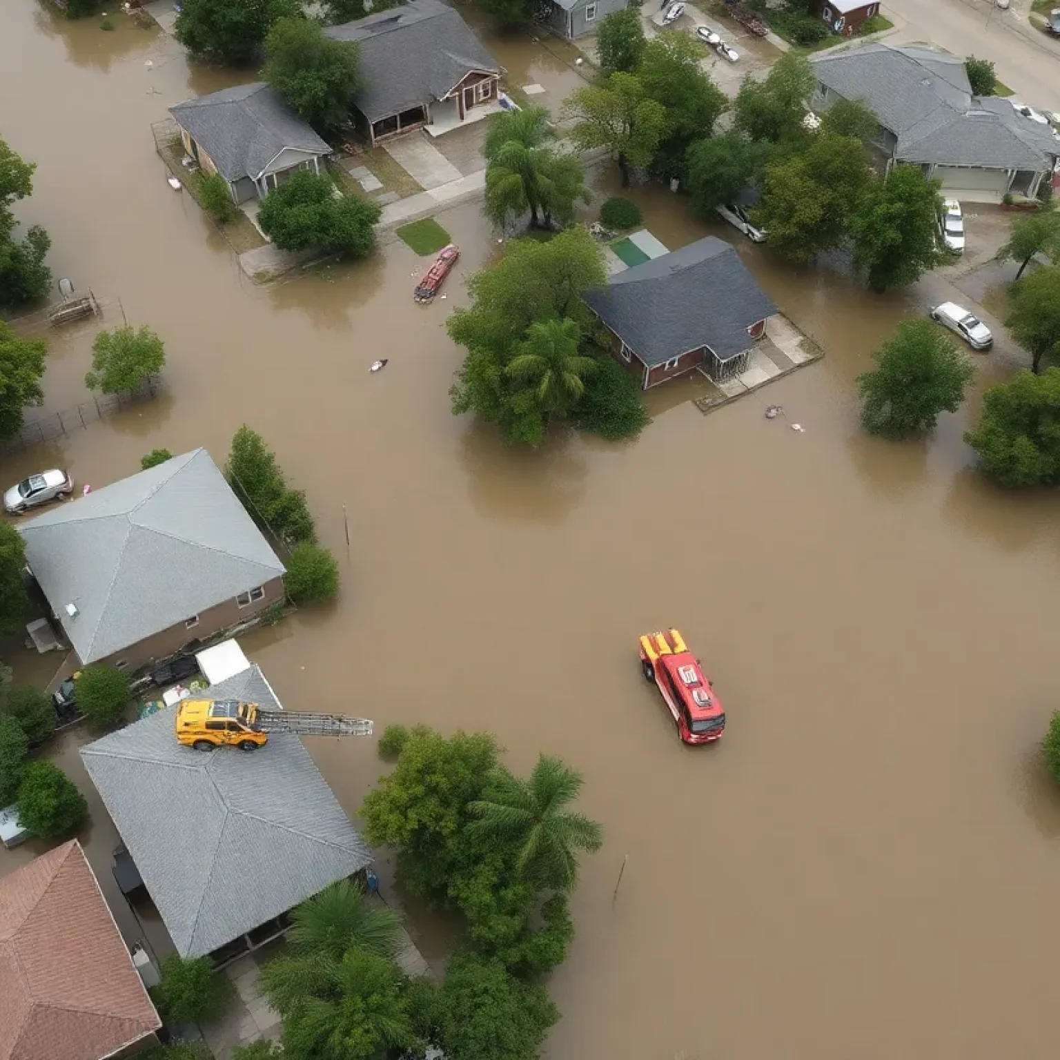 Emergency response teams conducting rescue operations in Texas flood affected area