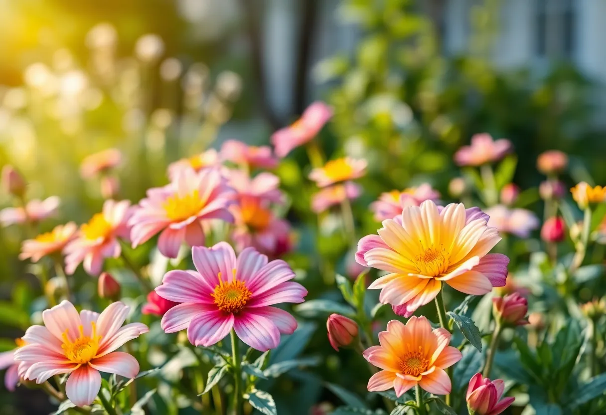 A beautiful garden full of blooming flowers representing remembrance.